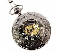 itemstoday Vintage Schwarz Herren Mechanische Taschenuhr mit römischen Fall und weiß Face Half Hunter Stil