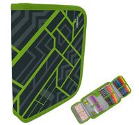 itenga Federmäppchen Jungen 28-teilig gefüllt - Schüler-Etui 1-Zipper mit Stiften, Lineal & Zubehör - Mäppchen Schule Grundschule (Motiv geometrisches Muster)