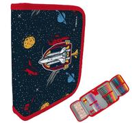 itenga Federmäppchen Jungen 28-teilig gefüllt - Schüler-Etui 1-Zipper mit Stiften, Lineal & Zubehör - Mäppchen Schule Grundschule (Motiv Weltraum)