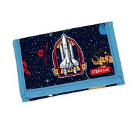 itenga Kinder Geldbörse - Geldbeutel und Brustbeutel - mit Klettverschluss, Kordelband, Geldscheinfach und Münzfach Sichtfenster für Mädchen und Jungen (Motiv Weltraum)