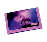 itenga Kinder Geldbörse - Geldbeutel und Brustbeutel - mit Klettverschluss, Kordelband, Geldscheinfach und Münzfach Sichtfenster für Mädchen und Jungen (Motiv magisches Einhorn)