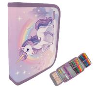 itenga Schüler-Etui 28 teilig gefüllt 1-Zipper Federmäppchen für Jungen und Mädchen (Einhorn Zauberwolke)