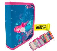 itenga Schüler-Etui 28 teilig gefüllt 1-Zipper Federmäppchen für Jungen und Mädchen (Meerjungfrau)