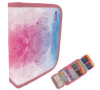 itenga Schüler-Etui 28 teilig gefüllt 1-Zipper Federmäppchen für Jungen und Mädchen (Regenbogen Wasserfarben)