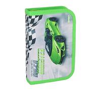 itenga Schüler-Etui 28 teilig gefüllt 1-Zipper Federmäppchen für Jungen und Mädchen (Rennauto)