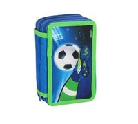 itenga Schüler-Etui 28 teilig gefüllt 3-Zipper Federmäppchen für Jungen und Mädchen (Motiv Fussball)