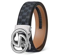 ITIEZY Gürtel Herren mit Vintage-Print, Ledergürtel Ratsche Automatikschließe für Männer Business Anzug, Verstellbarer 35mm Herrengürtel Schwarz, Größe Angepasst