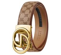 ITIEZY Gürtel Herren mit Vintage-Print, Ledergürtel Ratsche Automatikschließe für Männer Business Anzug, Verstellbarer 35mm Herrengürtel Braun, Größe Angepasst