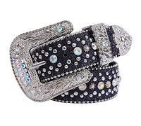 Itkcozcg Strass-Gürtel, Western-Cowgirl-Nieten, Leder, Kristall-Gürtel für Jeans, Herren und Damen, modisches Accessoire, Schwarz , 115 cm