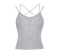 ITODA Spaghetti Top Damen Unterhemd Baumwolle Tank Top mit Gepolsterten BH Spaghettitop Crossback Crop Top Rückenfrei Ärmelloses Trägertop Basic Cami Tanktop Oberteil für Frauen Mädchen Grau
