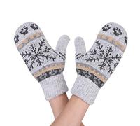 ITODA Strickhandschuhe Damen Wollhandschuhe Damenhandschuhe Winter Fäustlinge Handschuhe Mädchen Fausthandschuhe Kaschmir Strickhandschuhe Schneeflocke Winterhandschuhe Gestrickte Thermohandschuhe