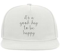 It's A Good Day to Be Happy Line Graphic Snapback Flat Visor Cotton Blend Cap White