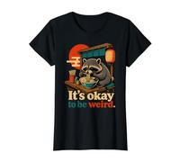 It's Okay to Be Weird Raccoon Ramen Japanese Vintage Meme Preisgünstiges Grafik-T-Shirt, Damen, Schwarz, S