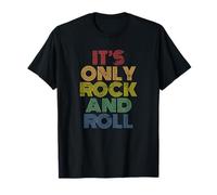 It's Only Rock And Roll Tees - Herren & Damen Unisex T-Shirt Schwarz Klein EU S Kurzarm Crew-Ausschnitt Klassische Passform Vintage 70er Jahre Rock Musik T-Shirt