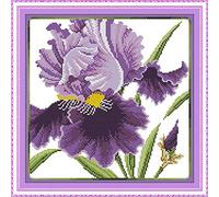 ITSTITCH Kreuzstich-Set für Anfänger, vorgedrucktes Muster für Kinder oder Erwachsene, Stickerei-Starter-Set, 14 Fäden, violette Blüten, 33 x 33 cm