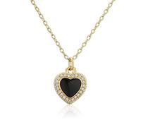 ITVIP Einfache Halskette für Damen und Mädchen Feiner Micro-Set Zirkon Pfirsichherz Kleiner Anhänger Persönlichkeit Tropfendes Öl Schmuck Gold Halskette