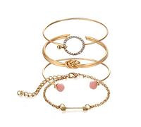 ITVIP WaiMeill Damenschmuck Einfache Persönlichkeit geknoteter Kreis Kreis Diamant Pfeil Armband Rosa geometrische Diamant vierteiliges Armband (Gold)