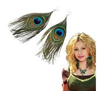 IUDWCG - 2 Pcs Indische Kopfschmuck Feder Ohrringe Frauen böhmischen Zubehör mit handgewebten Quaste Pfauenfeder Schmuck für Frauen Mädchen Zubehör Geschenke