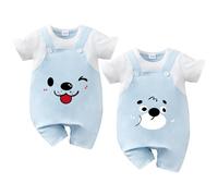 IURNXB Baby-Strampelanzug mit süßem Ausdruck und Hosenträgern, 2-teiliges Set für Babys von 0-18 Monaten