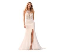 IUYRESX Brautkleid A Linie,Damen Ärmellos Brautkleider Lang Elegant Satin Meerjungfrau Hochzeitskleider Boho Standesamt Kleider Mit Schleppe Elfenbein 34