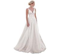 IUYRESX Brautkleid A Linie Damen Spitze Brautkleider Lang Hochzeitskleider Boho Standesamtkleider Brautmode Elfenbein 34