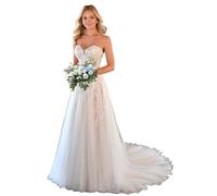 IUYRESX Brautkleid Prinzessin Glitzer Spitze Applique Boho Braut Brautkleider Lange A Linie Hochzeitskleid Standesamt Prinzessin V-Ausschnitt Brautkleid Elfenbein 46