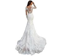 IUYRESX Hochzeitskleid,Brautkleider Standesamt Meerjungfrau Spitze Langarm Hochzeitskleider Für Damen Mit Schleppe Weiß 36