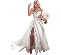 IUYRESX Wickelkleider,Satin Lang Brautkleid Trägerlose Hochzeitskleider Für Damen Braut Standesamt Kleider Elfenbein 40