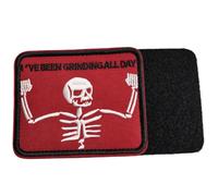 "I'VE BEEN GRINDING ALL DAY" Aufnäher Moral Patches Klett Lustige Motivation für Arbeiter Skelett Stickerei Taktische Klettverschluss Für Kleidung Rucksack Baseballkappe Uniform Weste Hundegeschirr