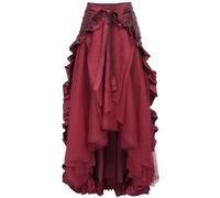IVYARD Plus Size Women's Steampunk Gothic Wrap Skirt Victorian Era Ruffle Skirt-Burgundy-S