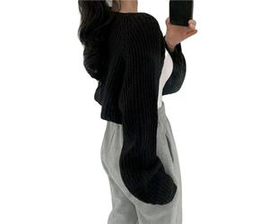 IVYARD Strickjacke Pullover y2k Ästhetisches Damen Langarm Achselzucken Crop Top Einfarbig Offene Vorderseite Gestrickte Kleidung Streetwear-Wie Foto zeigt-Einheitsgröße