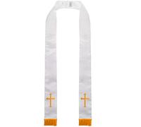 IvyRobes Unisex Erwachsene Satin Kirchenklerus Stola mit Goldstickerei Kreuz Quaste 229cm Kleriker Priester Gestohlen Weiß