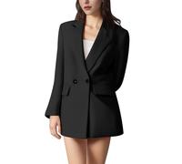 IWEMEK Blazer Damen Elegant Doppelreihiger Business Bürojacke Elegant mit Taschen, Minimalismus Blazer für Homeoffice Meetings, Klimafreundliche Bürokleidung Schwarz L