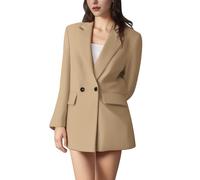 IWEMEK Blazer Damen Elegant Doppelreihiger Business Bürojacke Elegant mit Taschen, Minimalismus Blazer für Homeoffice Meetings, Klimafreundliche Bürokleidung Khaki M