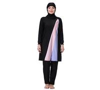 IWEMEK Burkini Damen Muslim Große Größen 3tlg Set Rash Guard Langarm Ganzkörper Schwimmanzug Schwimmkleid + Schwimmhose + Hijab Badeanzug Islamische Schwimmkleidung UV Schutz Schwarz 06 7XL