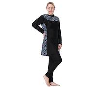IWEMEK Burkini Damen Muslim Große Größen 3tlg Set Rash Guard Langarm Ganzkörper Schwimmanzug Schwimmkleid + Schwimmhose + Hijab Badeanzug Islamische Schwimmkleidung UV Schutz Schwarz 01 3XL