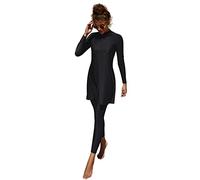 IWEMEK Damen Burkini Dezente Bademode Rash Guard Langarm Badeanzug Badekleid Top + Hose Ganzkörper Badeanzüge Mittlerer Osten Arabisch Islamische Strandbekleidung Schwarz 04 XL