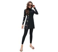 IWEMEK Damen Burkini Dezente Bademode Rash Guard Langarm Badeanzug Badekleid Top + Hose Ganzkörper Badeanzüge Mittlerer Osten Arabisch Islamische Strandbekleidung Schwarz 01 S