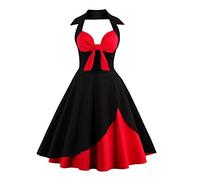 IWEMEK Damen Frauen Halter Vintage 1950er Rockabilly Retro Kleider Elegantes Sommer Neckholder Knielang Petticoat Abendekleider Partýkleider Cocktailkleider Faltenrock Rot Polka Dots