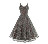IWEMEK Damen Glitzer Pailletten Kleid Spaghettiträger Funkelndes Partykleid Sparkly Homecoming Kleid Kurz Hochzeit Cocktailkleid, Schwarz, Groß