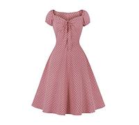 IWEMEK Damen Vintage Retro Polka Dots Rockabilly Swing Kleid 1950er Jahre Pinup Audrey Hepburn Stil 50er 60er Schatzausschnitt A-Linie Sommer Freizeit Party Abendkleid Cocktailkleid Rosa L