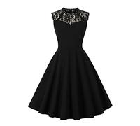 IWEMEK Frauen Mesh Blumenstickerei Vintage Cocktail Swing Kleid Illusion 50er Jahre Goth Ausgestellt A Linie Casual Hochzeit Prom Abendkleid, Schwarz-ärmellos, X-Groß