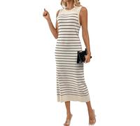 IWEMEK Gestreiftes Strickkleid fr Damen Sommerkleid rmellos Midikleid Bodycon Tankkleid Freizeitkleider Sommer Midi Kleid Pullover-Kleid Strandkleid Umstandskleid Urlaubskleid Schwarz L
