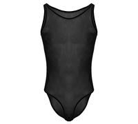 IWEMEK Herren Bodys Sexy Dessous Sportbody Racerback Unterhemden Transparent Netz Männer Unterwäsche Stringbody Muskel Shirt Badeanzug Bodysuit Schwarz XL