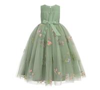 IWEMEK Kleid für kleine Mädchen, Tüll, rückenfrei, lang, Ball, ohne Puffärmel, Prinzessin, Abendkleid, Hochzeit, Brautjungfer, Taufe, Party, Geburtstag, grün, 5-6 Jahre