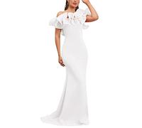 IWFEV Bodenlanges asymmetrisches ärmelloses Damenkleid Bodycon Folral Maxikleid Meerjungfrau Kleid, weiß, L