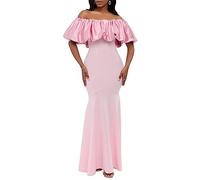 IWFEV Satin Bodenlanges Kleid Ärmellos Bodycon Meerjungfrau Damenkleid Rüschen Maxikleid, Pink, X-Groß