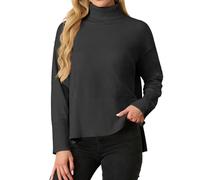 IWOLLENCE Pullover Damen Elegant Strickpullover Rollkragenpullover Langarm Seitlichem Schlitz Winter Sweatershirt (Schwarz, M)