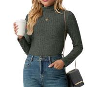 IWOLLENCE Pullover Damen Rollkragenpullover Langarm Dünner Herbstpullover Eleganter Feinstrickpullover Weicher Rippstrick Basic Pulli Damenmode (Armeegrün, S)