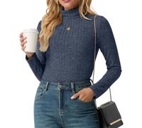 IWOLLENCE Pullover Damen Rollkragenpullover Langarm Dünner Herbstpullover Eleganter Feinstrickpullover Weicher Rippstrick Basic Pulli Damenmode (Blau, M)